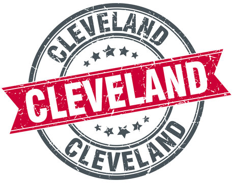 Cleveland red round grunge vintage ribbon stamp