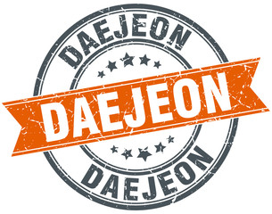 Daejeon red round grunge vintage ribbon stamp