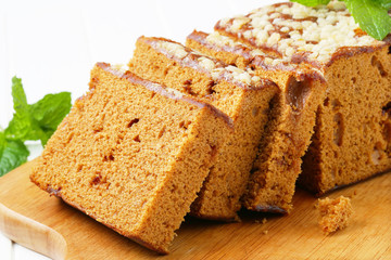 Sliced gingerbread loaf