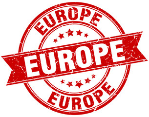 europe red round grunge vintage ribbon stamp