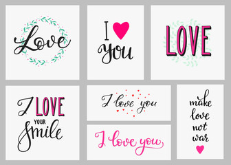 Romantic love inspiration lettering set
