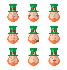 Set of Leprechaun avatars with emotions