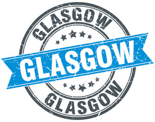 Glasgow blue round grunge vintage ribbon stamp