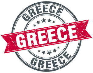 Greece red round grunge vintage ribbon stamp