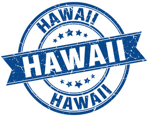 Hawaii blue round grunge vintage ribbon stamp