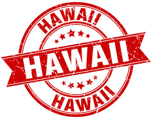 Hawaii red round grunge vintage ribbon stamp