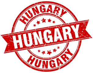 Hungary red round grunge vintage ribbon stamp