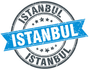 Istanbul blue round grunge vintage ribbon stamp