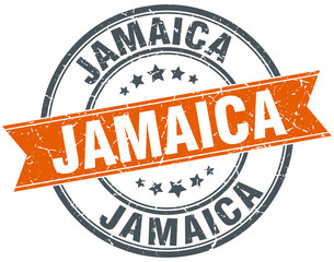 Jamaica red round grunge vintage ribbon stamp