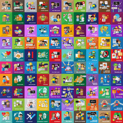 Obraz premium Flat Colorful Icons Set: Vector Illustration, Graphic Design. Collection Of Color Icons. For Web, Websites, Print, Presentation Templates, Mobile Applications And Promotional Materials