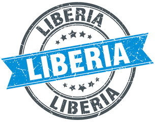 Liberia blue round grunge vintage ribbon stamp