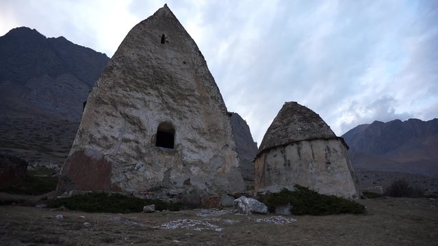 Gloomy ancient dolmens. City of the dead in Chegem gorge