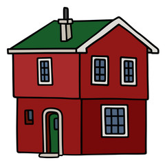 Old red house / Hand drawing, vector illustration