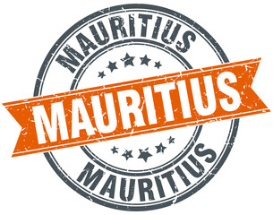Mauritius red round grunge vintage ribbon stamp