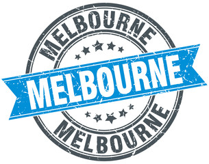 Melbourne blue round grunge vintage ribbon stamp