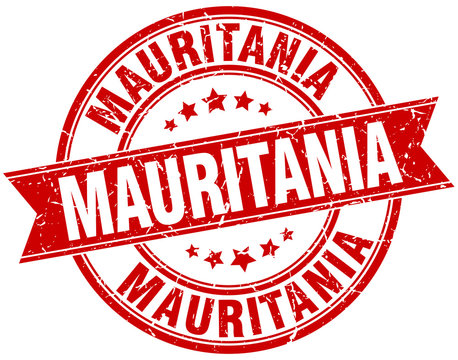 Mauritania red round grunge vintage ribbon stamp