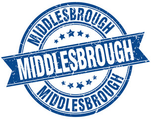 Middlesbrough blue round grunge vintage ribbon stamp