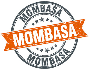 Mombasa red round grunge vintage ribbon stamp