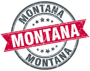 Montana red round grunge vintage ribbon stamp