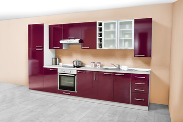 Modern kitchen, wooden furniture, simple and clean.