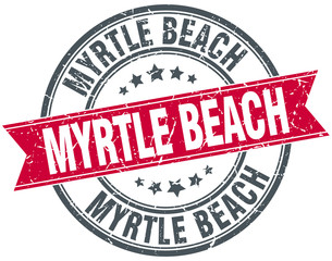 Myrtle Beach red round grunge vintage ribbon stamp