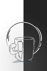 vector illustration cup coffee or tea. doodle, cartoon, sketch style. concept for restaurant menu, morning. composition of one object and background.