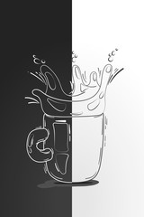 Vector illustration: cup of coffee or tea with splashes. doodle and sketch style. concept for the restaurant menu.