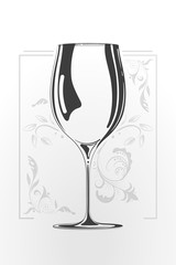 wine glass. vector hand drawn illustration in cartoon style. Negative space concept. sketch of logo. Decorative organic ornament on background.