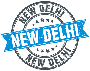 New Delhi blue round grunge vintage ribbon stamp