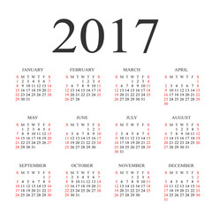 Calendar for 2017 on white background. Vector circle calendar 20