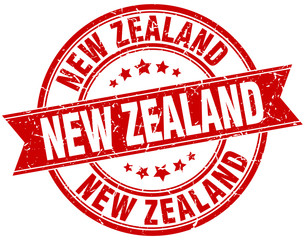 New Zealand red round grunge vintage ribbon stamp