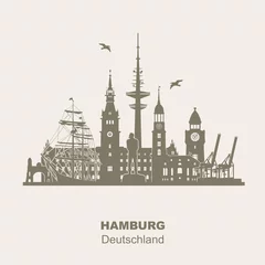 Hamburg Skyline Orientierungspunkte Dock Hafen Rathaus Störtebeker Landungsbrücken Michel Rickmer Rickmers Elbebrücke Fernsehturm Panorama Silhouette © Jyll