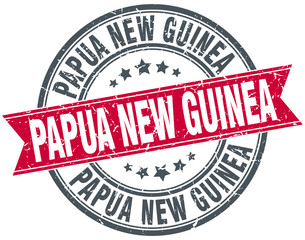 Papua New Guinea red round grunge vintage ribbon stamp