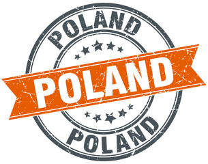 Poland red round grunge vintage ribbon stamp
