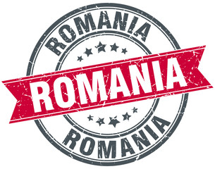 Romania red round grunge vintage ribbon stamp