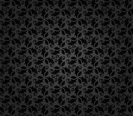 Floral vector ornament. Seamless abstract classic dark pattern