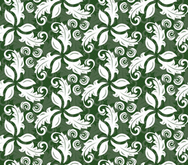 Floral vector green and white ornament. Seamless abstract classic pattern