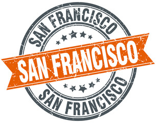 Fototapeta premium San Francisco red round grunge vintage ribbon stamp