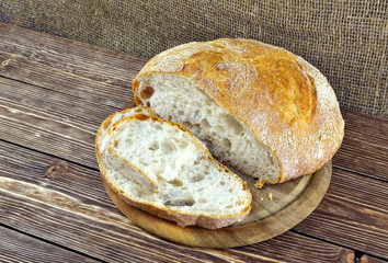 Sliced bread on a wooden table
