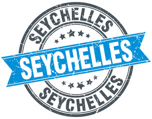 Seychelles blue round grunge vintage ribbon stamp