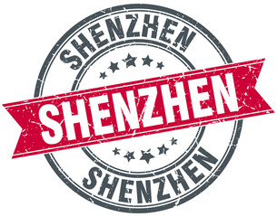 Shenzhen red round grunge vintage ribbon stamp