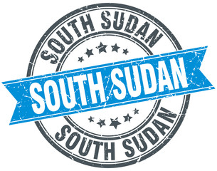South Sudan blue round grunge vintage ribbon stamp