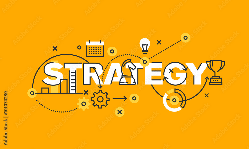 Poster thin line flat design banner of business and marketing strategy. modern vector illustration concept 