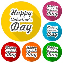 Obraz premium Happy Valentine's day icons set with long shadow