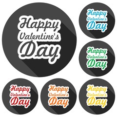 Happy Valentine's day icons set with long shadow