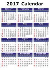 calendar 2017. 2017 calendar