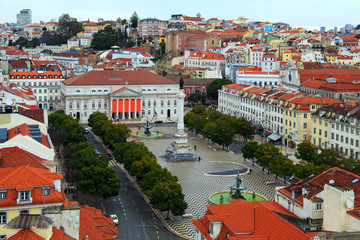 Fototapeta na wymiar View of Lisbon and the Rossio Square, Portugal