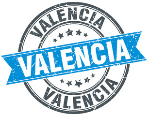 Valencia blue round grunge vintage ribbon stamp