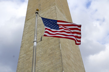 Washington Monument and waving United States flag, Washington DC United States of America