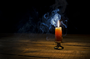 Candle, flame, smoke.